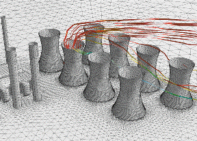 plume path ribbons colored by temperature